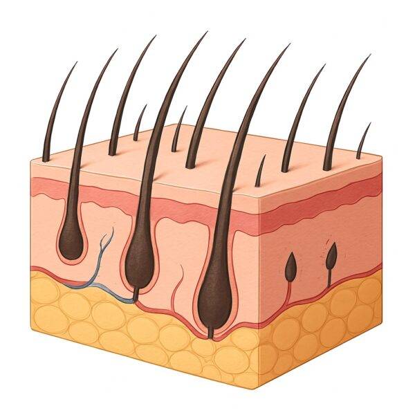 Image of skin with hair showing hair regrowth, 6+ months in