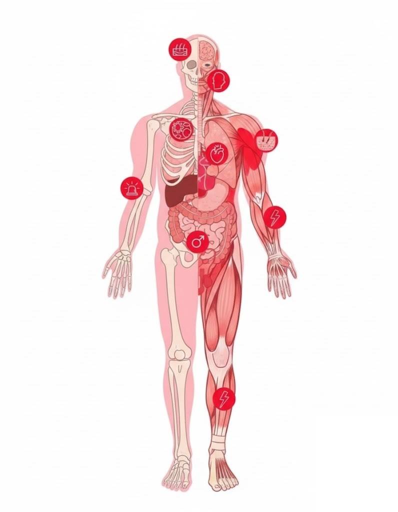 Body map showing common red light therapy routine areas